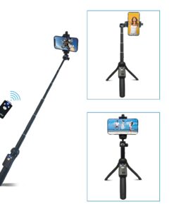 Fugetek 48" Compact Selfie Stick & Tripod, Extendable, Wireless Bluetooth Remote, Lightweight Aluminum, Travel Ready, Compatible with iPhone 14 13 12 Pro Xs Max Xr X 8Plus 7 & Android Black 21 61z Bb4T4CL