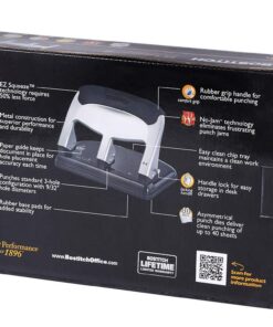 Bostitch Office EZ Squeeze Heavy Duty 3 Hole Punch, 40-Sheet Capacity, Use Less Force, Perfect for Home Office School Supplies, Sleek Design, Silver 1 36 61z32NVBKML
