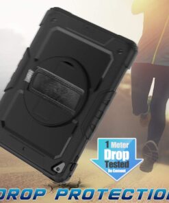 Timecity iPad 6th/5th Generation Case, iPad 9.7 inch Case 2018/2017 with Screen Protector, 360 Rotating Stand/Hand Strap, Full-Body Protective Case for iPad 6th/5th Gen/Air 2/ Pro 9.7''-Black Black+ Black 29 61z48ti7VNL