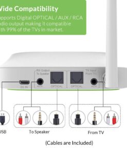 Avantree Oasis B Bluetooth 5.0 Transmitter Receiver for TV, Home Stereo Speakers, Bypass Mode, Class 1 Long Range, LED Indicator, Optical AUX RCA, aptX Low Latency Audio Adapter for 2 Headphones Gray 18 61z9JZ3KZOL