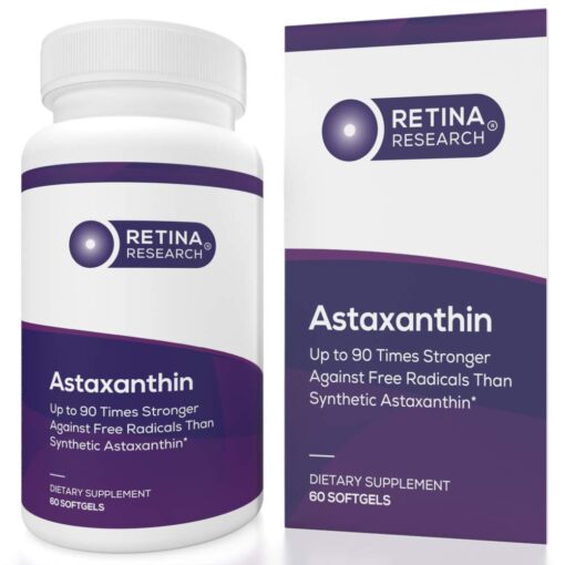 Retina Research Natural Astaxanthin Eye Vitamin 10mg - Supplements to Support Eye Health - Up to 90 Times Stronger Than Synthetic - Formulated by Doctors - 3rd Party Certified - 60 Softgels