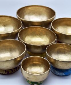 Chakra Healing Tibetan Singing Bowls Set of 7 pieces ~ Hand Hammered Himalayan Meditation Bowls ~ 5"-10" ~ included 7 Mallets, 7 cushions & 1 drum stick. Handmade in Nepal by Thamelmart 24 61zD05wGy9L