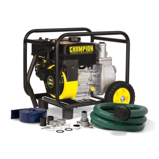 Champion Power Equipment 66520 2-Inch Gas-Powered Semi-Trash Water Transfer Pump with Hose and Wheel Kit 2" Semi Trash + 196cc Engine + 0.9 Gal