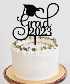 Grad 2023 Cake Topper for Class of 2023 Graduation Party Decorations Acrylic Congrats Grad Supplies (Black) Black 17 61zDc4g02SL