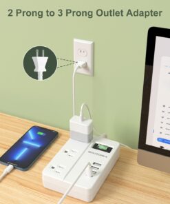 2 Prong Extension Cord with USB-C, ROOTOMA 2 Prong to 3 Prong Outlet Adapter, 3 Outlet & 4 USB Charging Station, 3 Prong Adapter 4ft, Non-Grounded, for Polarized Two Prong Outlet, Old House, White 4ft-2pin 29 61zERDKvNbL