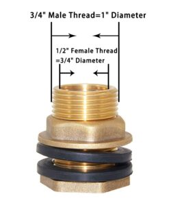 Alternative view of Joywayus 1/2" Female 3/4" Male Soild Brass Water Tank Connector Theaded Bulkhead Fitting With 2 Rubber Rings Stablizing 1/2×3/4