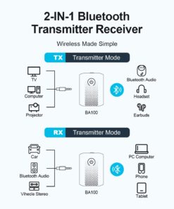 Alternative view of Bluetooth Transmitter Receiver for TV & PC, Bluetooth 5.2 Long Range Audio Transceiver for Home Stereo, Airplane, Dual Link, RCA Cable, aptX Low Latency Black