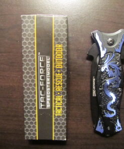 TAC Force TF-707 Series Assisted Opening Folding Knife, Black Half-Serrated Blade, Dragon Handle, 4-1/2-Inch Closed Blue 38 61zGhshEdyL