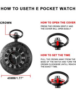 Realpoo Black Hollow Men's Pocket Watch, Roman Digital Scale Men's Quartz Pocket Watches, Quartz Pocket Watch with Chain for Men-Black 25 61zJxHyW7TL