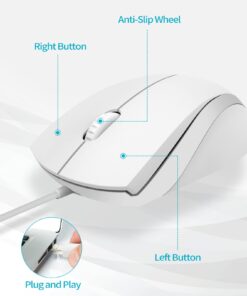 Alternative view of Rapoo N1600 3-Button Quiet Wired Mouse, 1000DPI Optical Mouse, Quiet Button, Ergonomic Shape, for Desktop Computers Laptops, Matte White