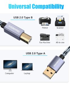 SNANSHI Printer Cable 25 ft USB Printer Cable USB A to USB B Cable Printer USB Cable Compatible with HP, Canon, Dell, Epson, Lexmark, Xerox Printer and More 25ft Grey 8 61zMoPO72VL