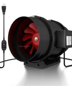 TerraBloom 8 Inch (200 mm) Inline Fan - 735 CFM Exhaust Duct Fan, Built-In Speed Controller, ETL Listed, Pre-Wired 6 FT Grounded Cord - For Use In Grow Tents With Carbon Filters, Fixtures, Attics 8" Inline Fan (735 CFM)