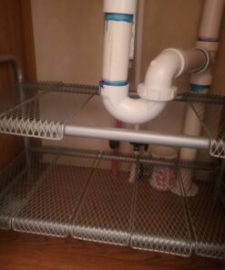 STORAGE MANIAC Under Sink 2 Tier Expandable (Width & Height) Shelf Organizer, Under Sink Organizer and Storage with 10 Removable Steel Panels for Kitchen, Bathroom - from 18.5 to 30 Inches, Silver 24 61zUV9YWXfL