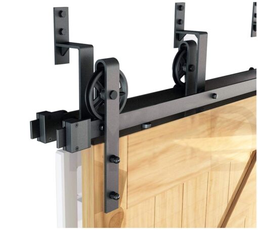 DIYHD TSQ15 Big Wheel Sliding Barn Wood Interior Closet Kitchen Door Easy Mount One Piece Bracket, 6.6FT Track Kit, Bypass Hardware