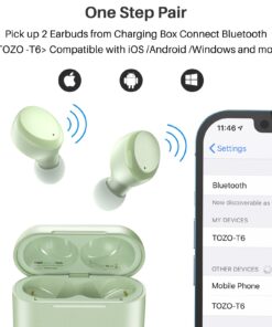 TOZO T6 True Wireless Earbuds Bluetooth 5.3 Headphones Touch Control with Wireless Charging Case IPX8 Waterproof Stereo Earphones in-Ear Built-in Mic Headset Premium Deep Bass Green Classic Edition 28 61zeQpkzWZL