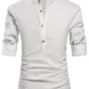 NITAGUT Men Henley Neck Long Sleeve Daily Look Linen Shirts Large White 32 61zjMI 4z4L