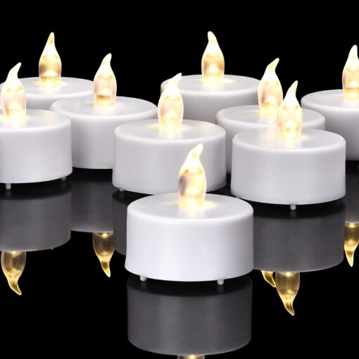 Paichi Battery Operated Flameless Tea Lights, Led Flickering Electric Votive Candle 24 Pack Realistic and Bright for Seasonal, Festive Celebrations and Holiday Gifts Warm White Lamp Long Lasting