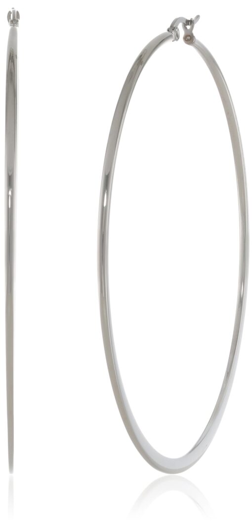 Amazon Essentials Gold Plated or Stainless Steel Flattened Hoop Earrings 70 mm