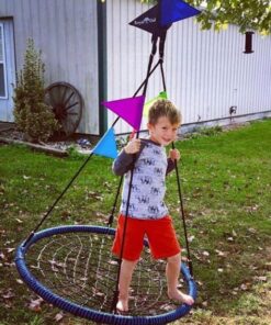 Royal Oak Giant 40" Spider Web Tree Swing, 600 lb Weight Capacity, Durable Steel Frame, Waterproof, Adjustable Ropes, Bonus Flag Set and 2 Carabiners, Non-Stop Fun for Kids (Blue) Blue 34 61zl aGLBL