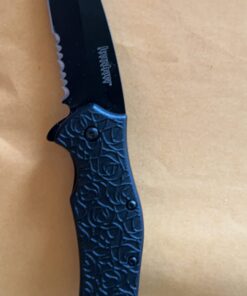 Kershaw Kuro Tanto Black Serrated Pocket Knife, 3.1” Steel Blade with Assisted Opening, Glass-Filled Nylon Handle with Deep-Carry Pocketclip, Small Folding Knife 29 61znpEir7WL