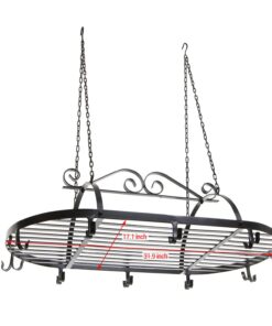 MyGift Black Scrollwork Metal Pot and Pan Ceiling Hanging Rack Heavy Duty Cooking Pans and Utensil Hanger with 10 Dual Hooks 19 61zqBOyghL
