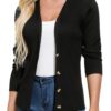 GRACE KARIN Women's Button Down Vee Neck Long Sleeve Rib Knit Cardigan Sweaters Large Black