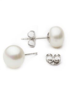 HinsonGayle Handpicked 8.0-8.5mm White Button Freshwater Cultured Pearl Stud Earrings (Silver) 10 61zrtdfJxwL