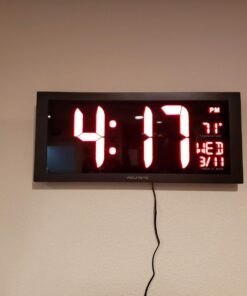 AcuRite Large Digital LED Oversized Wall Clock with Date, Temperature and Fold-Out Stand, 18-Inch, Red 32 61ztquQJvNL