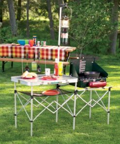 Coleman Pack-Away Portable Camp Kitchen, Outdoor Folding Kitchen with Spacious Prep Area, Side Table, Lantern Holder, Hanging Hooks, & Mesh Shelf; Great for Camping, Tailgating, Grilling & More Portable Kitchen 24 61zu1LRo6CL 1