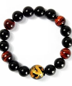 Merdia Men's Tiger Eye Stretch Bracelet Dragon King Pattern Bead(Silver&Yellow) 12MM yellow 12 61zuN1RbqcL