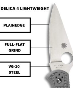 Spyderco Delica 4 Lightweight 7.15" Signature Folding Knife with 2.90" Flat-Ground Steel Blade and High-Strength FRN Handle - PlainEdge Grind Delica 4 Lightweight Flat Ground Grey 24 61zvGyV3tKL