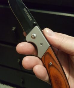 TAC FORCE Spring Assisted Folding Pocket Knife – Black Stainless Steel Drop Point Blade, Brown Wood Handle with Stainless Steel Bolster, Pocket Clip, Tactical, EDC, Rescue - TF-469 45 61zvZfXNyeL