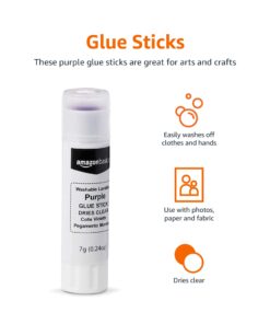 Amazon Basics Purple Washable School Glue Sticks, Dries Clear, 0.24-oz Stick,60-Pack Small 60-Pack 9 61zy1amevL