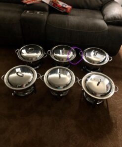 SUPER DEAL Pack of 6 Deluxe Full Size Round Durable Frame 5 Qt. Stainless Steel Chafing Dish, Dinner Serving Buffer Warmer Set 17 71 04647W1L