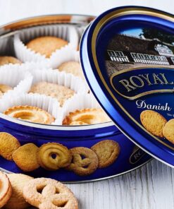 Royal Dansk 81997 Danish Butter Cookies, Blue Flat Display, Reusable Classic Tin Filled, Made of Real Butter, No Preservatives or Coloring Added, Net Weight 12 Ounce (340 gr) 7 71 0id dCmL