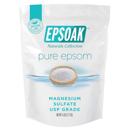 Epsoak Epsom Salt 5 lb Resealable Bulk Bag, Magnesium Sulfate USP. Unscented, Made in The USA, Cruelty-Free Certified 5 Pound (Pack of 1)