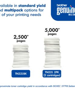 Brother Genuine Standard Yield Toner Cartridge, TN221BK, Replacement Black Toner, Page Yield Upto 2,500 Pages, Amazon Dash Replenishment Cartridge, TN221 Single Toner Set 16 71 1YMJgtsL