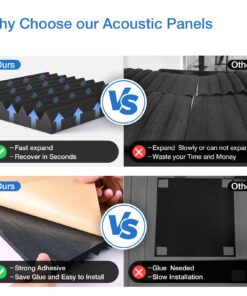 Alternative view of 12 pack Acoustic Panels Self-Adhesive, 1" X 12" X 12" Quick-Recovery Sound Proof Foam Panels, Acoustic Foam Wedges High Density, Soundproof Wall Panels for Home Studio,Carbon Black 1 Inch 12 Pack Self Adhesive