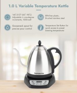 Bonavita 1L Digital Variable Temperature Gooseneck Electric Kettle for Coffee Brew and Tea Precise Pour Control, 6 Preset Temps, Café or Home Use, 1000 Watt, Stainless Steel Brushed Stainless Steel 27 71 3bDHnFSL