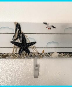 MyGift 13.4 Inch Wall Mounted Wood Nautical Theme Coat Rack with 3 Hooks and Decorative White Sand, Starfish, Seagull and Seashells Design 24 71 4mOxtUL