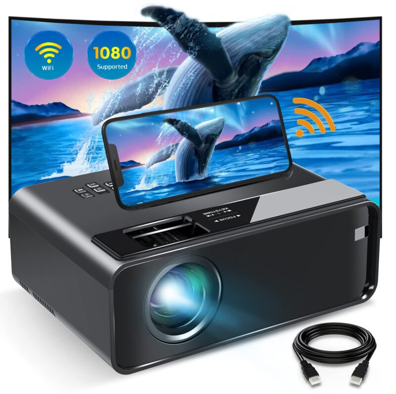 ELEPHAS Mini WiFi Projector for iPhone, 2023 Upgraded HD Movie Projector with Synchronize Smartphone Screen, Portable Projector Supports 1080P, Compatible with iOS/Android/TV Stick, and HDMI/USB/VGA L