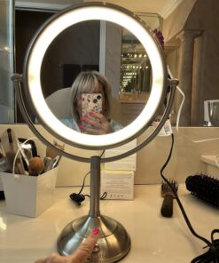 VESAUR 10" Extra Large and 17" Tall Lighted Makeup Mirror, 1X/5X Magnifying Vanity Mirror with 3 Colors Dimmable, 52 Premium LED Lights, 360° Rotation Table Mirror 2 Power Supply, Pearl Nickel XX-Large 37 71 7ombO8zL