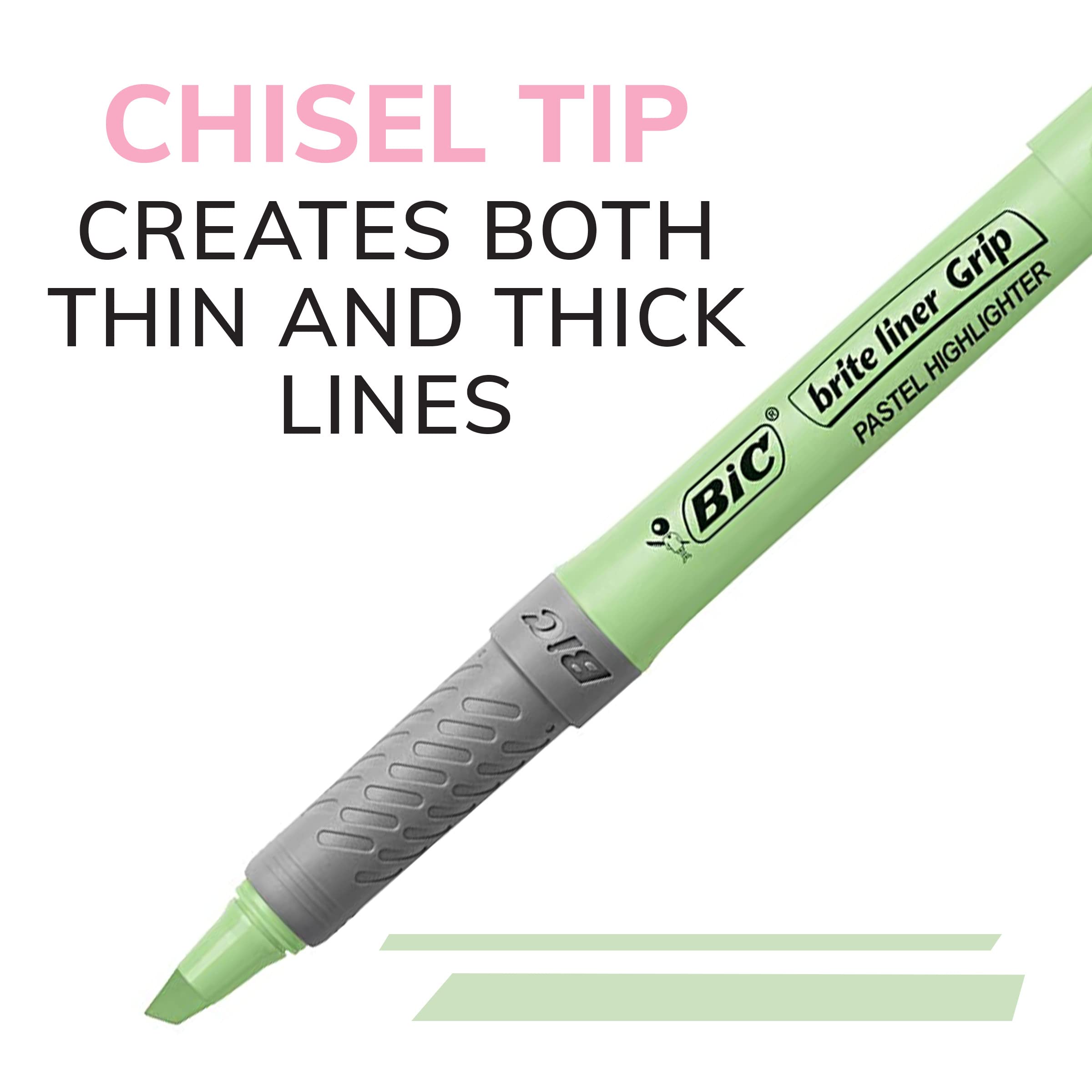 BIC Brite Liner Grip Pastel Highlighter Set, Chisel Tip, Pack of Pastel Highlighters in Assorted Colors (colors may vary), Cute Highlighters for Bullet Journaling, Note Taking and More (Pack of 18) 12 Count (Pack of 18) 4 BIC Brite Liner Grip Pastel Highlighter Set, Chisel Tip, Pack of Pastel Highlighters in Assorted Colors (colors may vary), Cute Highlighters for Bullet Journaling, Note Taking and More (Pack of 18) 12 Count (Pack of 18) - Image 4