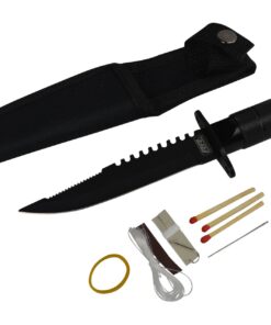 Rogue River Tactical Hunting Knife Serrated Blade 8.5 Inch Survival Knife Heavy Duty Black with Kit & Sheath Camping Fishing Matches Fish hooks Needles Compass 6 71 95xPalZL