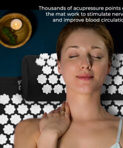 Dr Relief Acupressure Mat 28" x 17" - Shiatsu Intervention Mat & Pillow Gift Set - Quick Back & Neck Pain Relief for Men & Women, Cushion for Sciatica, Trigger Point Therapy, Stress Relief Black/White Spikes 18 71 9GxGRdwL 1