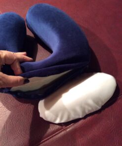 TravelMate Memory Foam Neck Pillow - Adjustable Thickness for Best Comfort, Dark Blue 36 71 AzAqO cL