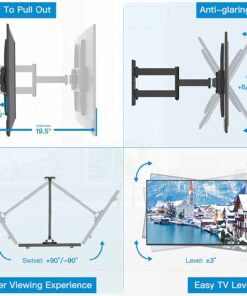 Alternative view of Pipishell Full Motion TV Wall Mount for 26-60 Inch Flat Curved TVs, Heavy Duty Single Articulating Arms TV Bracket Up to VESA 400x400mm and 77lbs, Support Swivel, Tilt, Level Adjustment