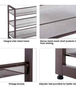 SONGMICS 3-Tier Shoe Rack Storage, Adjustable Metal Mesh Shoe Organizer Stand, Flat/Angled Stackable Shoe Rack Shelf for 9-12 Pairs, Shoe Tower for High Heels, Sneakers, Bronze, 12.1" x 29.1" x 24.7" 29 71 DWLTSmXL