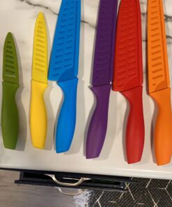 Amazon Basics Color-Coded Kitchen 12-Piece Knife Set, 6 Knives with 6 Blade Guards, Multicolor, 13.88 x 4.13 x 1.38 inch 36 71 EywtGL