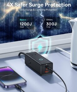 Power Strip Surge Protector 1200J - Baseus Power Strip USB C Charger Extension Cord with 3 Outlets & 3 USB Port PD20W Charging Station for Office Dorm Room Home Fast Charging 20W 15 71 GC3r27hL